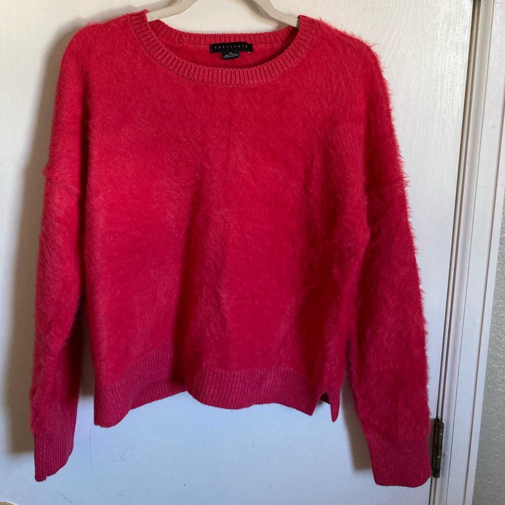 *Sanctuary Anthro Teddy Hot Pink Red Fuzzy Eyelash Size XS Sweater#Pk